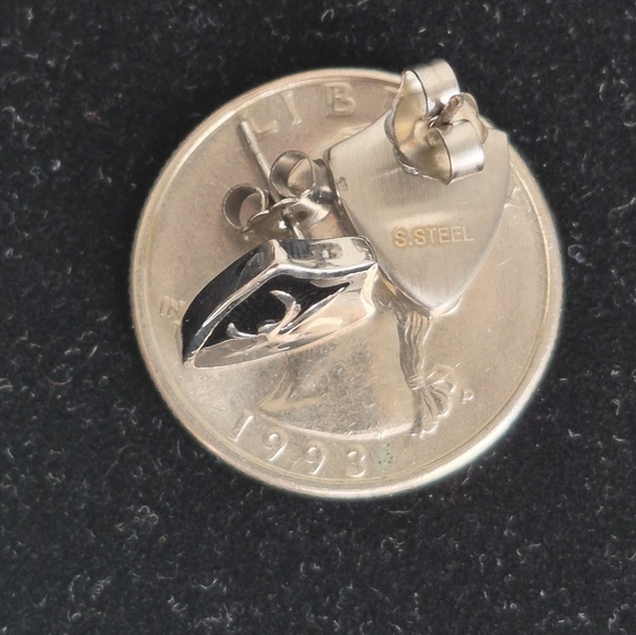 Stainless Steel Fleur De Lis in Shield Stud Earrings Jewelry - Picture 4 of 4